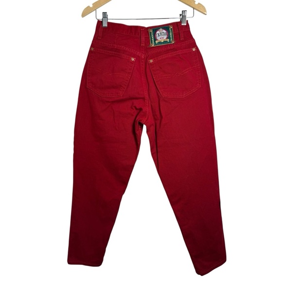 Ikeda Vintage 90s Red Mom Jeans Size 28 High Straight Denim Button Fly Rare - Picture 6 of 11